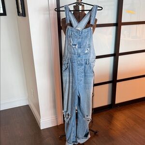 We The Free Ziggy Light Blue Distressed Denim Overalls